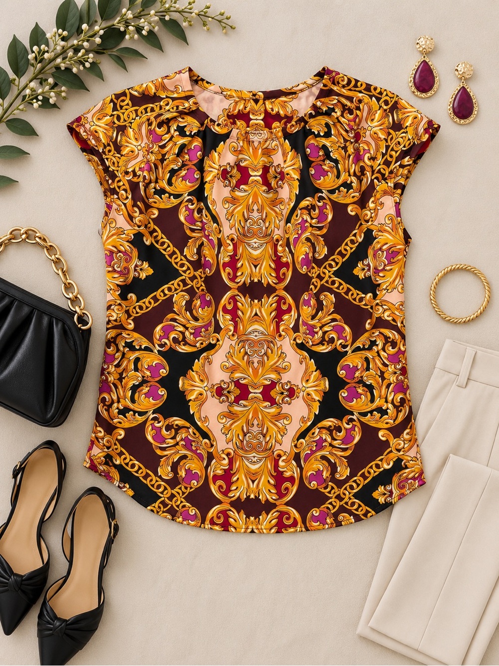 Worthington Petite Baroque Print Blouse Size PL
